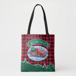 Bolsa Tote O caminhão do vintage do Natal adiciona o nome