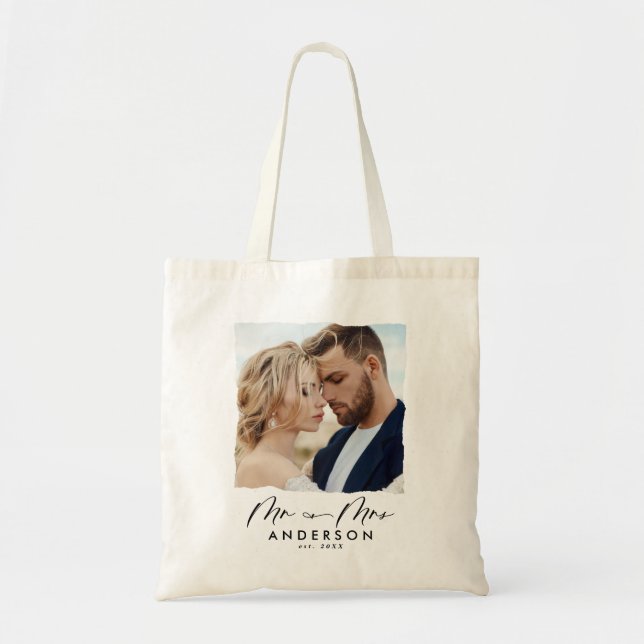 Bolsa Tote O casamento de fotos modernas personalizou sr. e m (Frente)