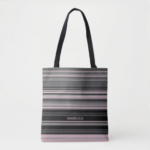 Bolsa Tote O chique cora listras cor-de-rosa e pretas com