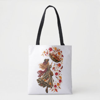 Bolsa Tote O Coletor de Vento – Mulher de Outono com Guarda-C