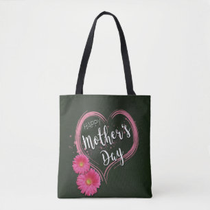 Bolsa Tote O coração cor-de-rosa floresce o dia das mães -