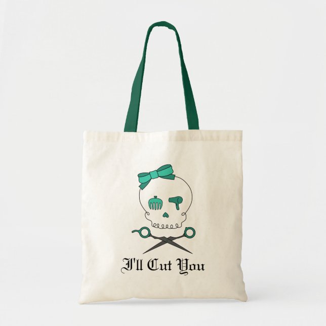 Bolsa Tote O crânio do cabeleireiro & Scissor Crossbones - (Frente)