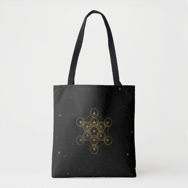 Bolsa Tote O Cubo do Metatrão é preto e ouro (Frente)