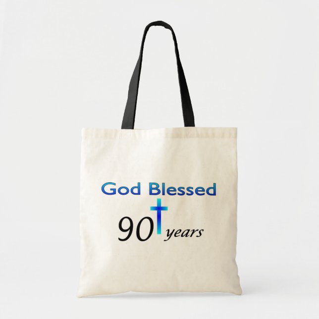 Bolsa Tote O deus abençoou 90 anos de presente de aniversário (Frente)