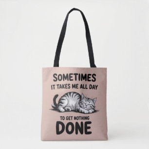 Bolsa Tote "O Dia Inteiro Sem Fazer Nada" Gato Preguiçoso Eng