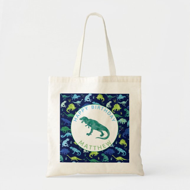 Bolsa Tote O dinossauro do feliz aniversario personalizado (Frente)