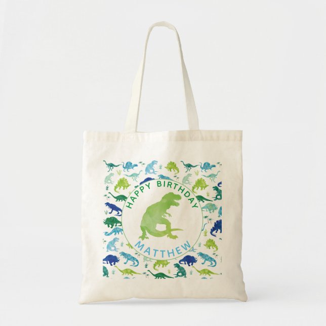 Bolsa Tote O dinossauro do feliz aniversario personalizado (Frente)