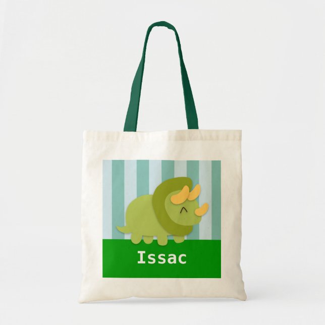 Bolsa Tote O dinossauro verde bonito do Triceratops caçoa a (Frente)