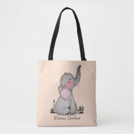 Bolsa Tote O elefante bonito do bebê da aguarela com cora &