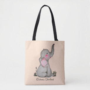 Bolsa Tote O elefante bonito do bebê da aguarela com cora &