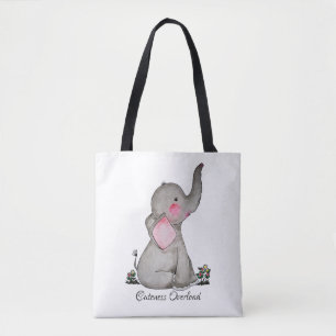 Bolsa Tote O elefante bonito do bebê da aguarela com cora &