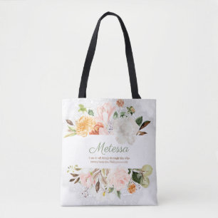 Bolsa Tote O Elegante Pink White Floral Lace Phil. 4:13