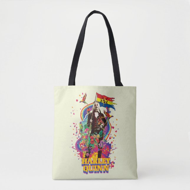 Bolsa Tote O Esquadrão Suicida | Harley Quinn Flowers & Rainb (Frente)