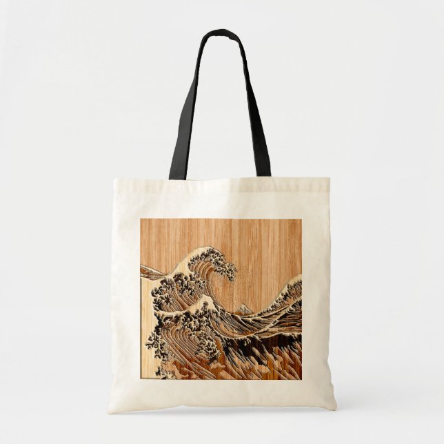 Bolsa Tote O Excelente Hokusai Wave Bamboo Wood Grain Style (Frente)