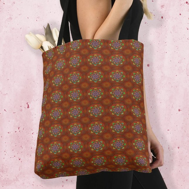 Bolsa Tote O Filtro Vermelho Floral do Pico Manipur Mandala (Criador carregado)