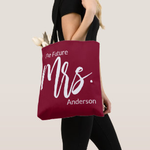 Bolsa Tote O futuro da Sra. Script Burgundy & White Sobrenome
