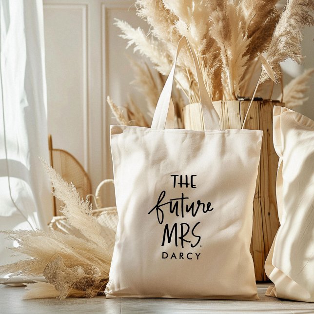 Bolsa Tote O futuro, Sra. | Saco de Tota Mão Escrita (The future Mrs custom name market tote bag.)