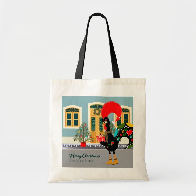 Bolsa Tote O Galo Português com um presente de Natal (Frente)