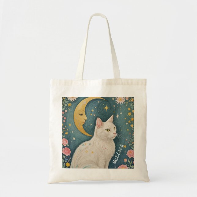 Bolsa Tote O Gato Branco Encantador com Olhos Verdes (Frente)