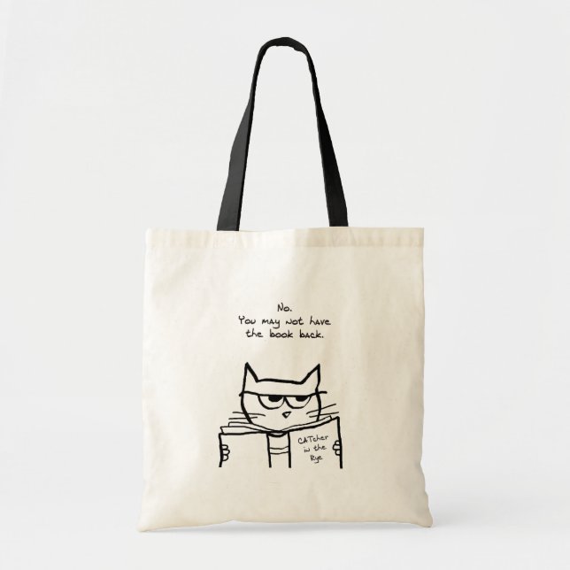 Bolsa Tote O gato irritado rouba seu livro - sacola engraçada (Frente)