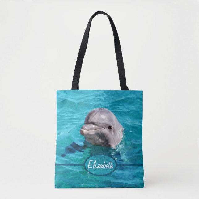 Bolsa Tote O golfinho na água azul personaliza (Frente)