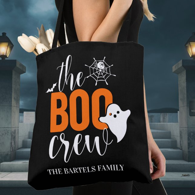 Bolsa Tote O Halloween Personalizado do Boo Crew Black & Oran (The Boo Crew Black & Orange Custom Halloween Tote Bag - Just add your name or custom text.)