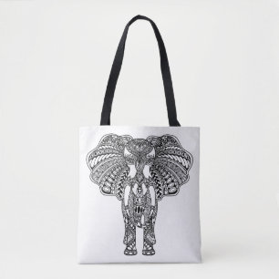 Bolsa Tote O Henna Mehndi decorou o elefante indiano 2