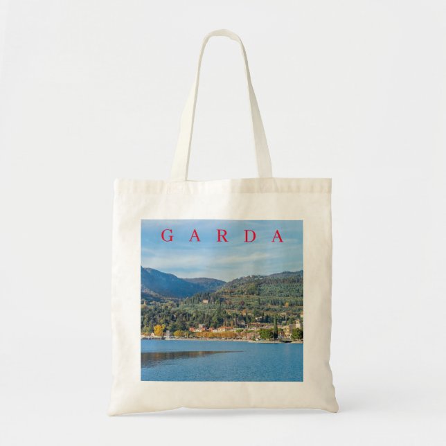 Bolsa Tote O lago Garda e a vila de Garda veem o saco (Frente)