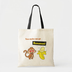 Bolsa Tote O macaco fica louco por Bananas, Amor Fofo Humor