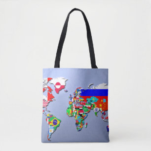 Bolsa Tote O mapa do mundo com suas bandeiras