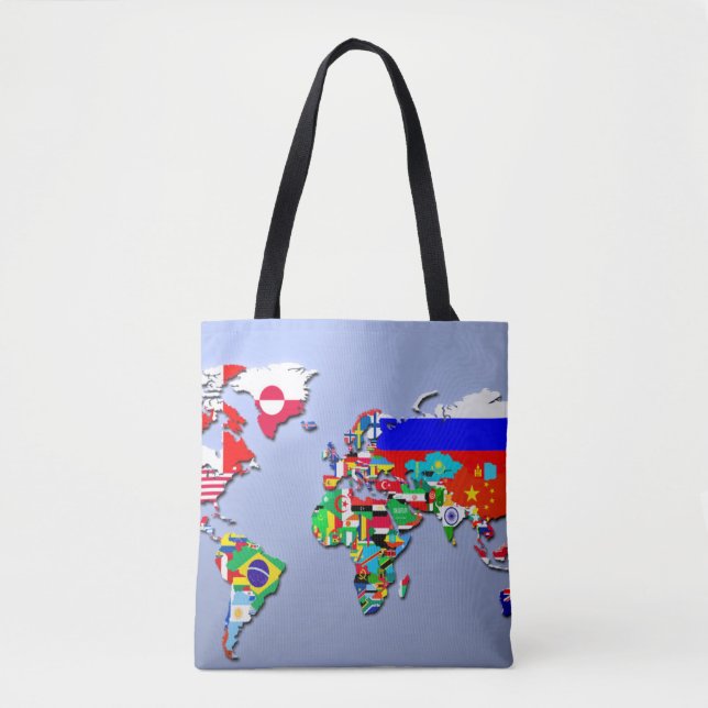 Bolsa Tote O mapa do mundo com suas bandeiras (Frente)