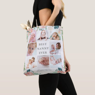 Bolsa Tote O MELHOR NANNY EVENTUAL Texto Personalizado Floral