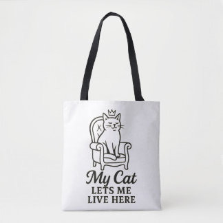 Bolsa Tote O Meu Gato Deixa-Me Viver Aqui - Arte Engraçada De