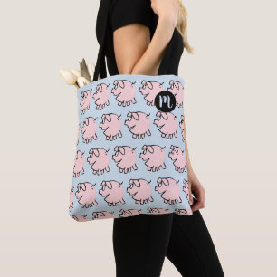 Bolsa Tote O monograma engraçado do porco de 3 desenhos