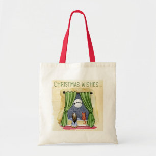 Bolsa Tote O Natal deseja o Xmas bonito do gato da criança &