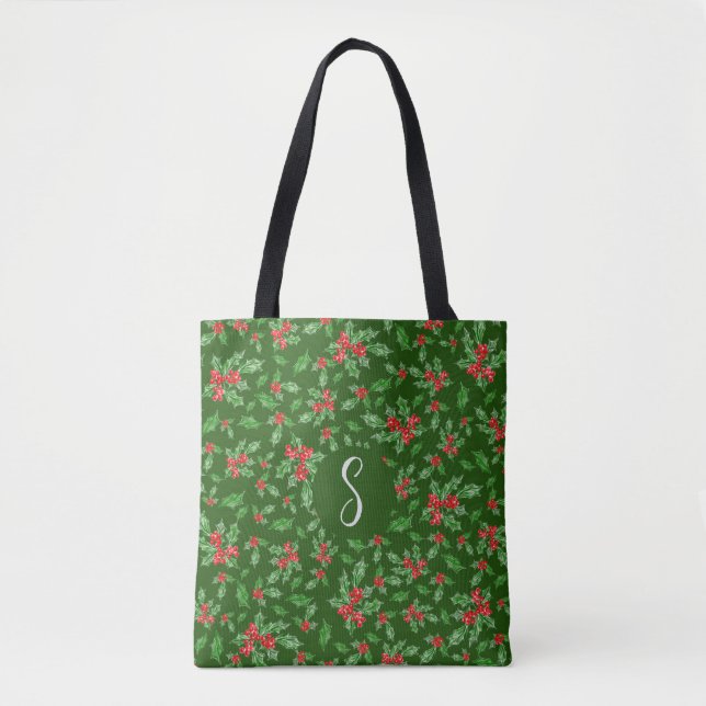 Bolsa Tote O Natal verde deixa monograma personalizado (Frente)