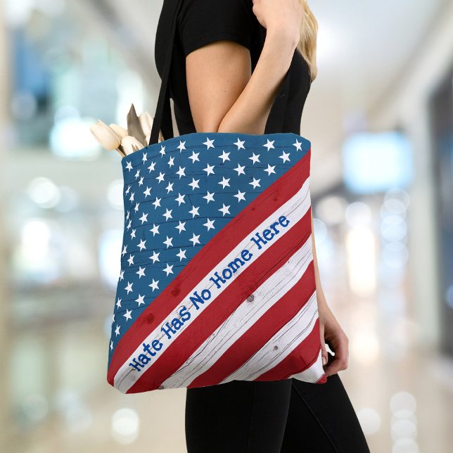 Bolsa Tote O Ódio Não Tem Lugar Aqui Nos EUA Bandeira Patriót (Criador carregado)