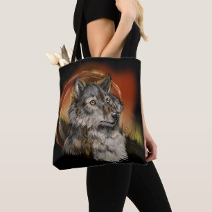 Bolsa Tote O olhar dourado e trava um lobo ideal