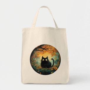 Bolsa Tote O outono deixa aconchegante cair o gato preto na m