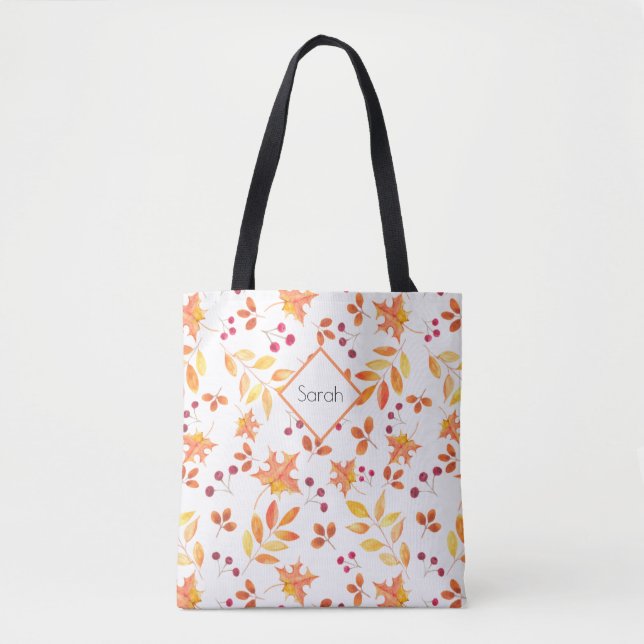 Bolsa Tote O Outono Deixa Um Monograma De Aquarela (Frente)