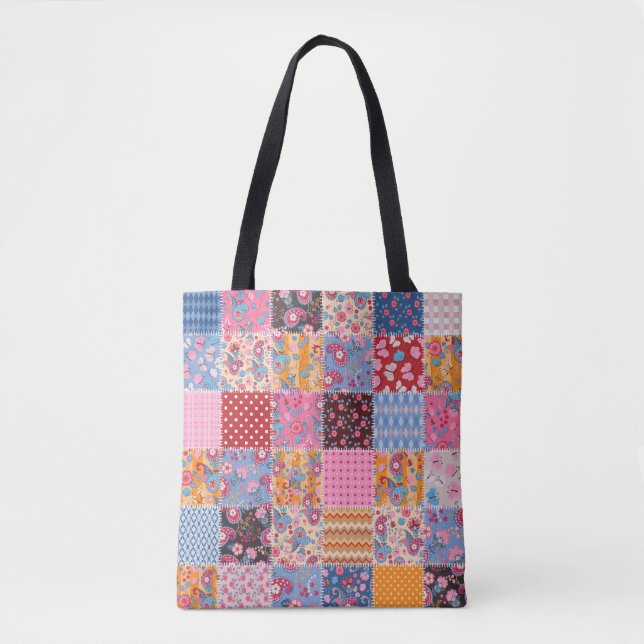 Bolsa Tote O padrão de tecidos bonitinho, sem problemas. (Frente)