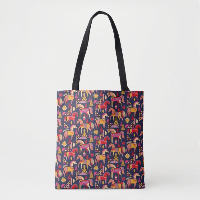 Bolsa Tote O padrão dos cavalos escandinavos é design. Decora (Frente)
