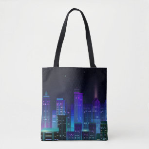 Bolsa Tote O panorama da cidade noturna com o néon brilhando