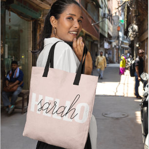 Bolsa Tote O Pastel Moderno Pink Hello E Você Nome