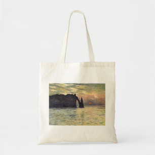 Bolsa Tote O penhasco Etretat, por do sol por Claude Monet