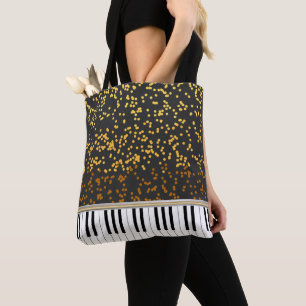Bolsa Tote O piano fecha o teste padrão de bolinhas Dourado