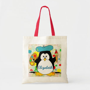 Bolsa Tote O pintor do pinguim adiciona o nome