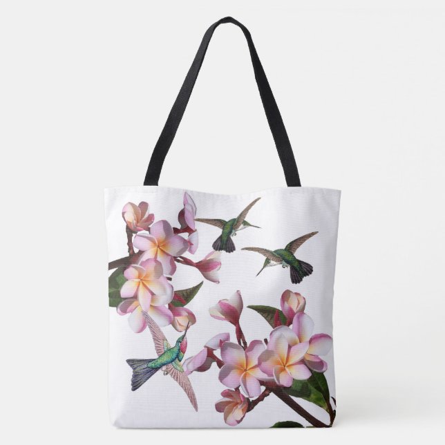 Bolsa Tote O Plumeria dos pássaros do colibri floresce a (Verso)