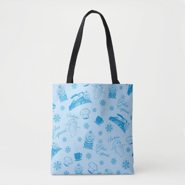 Bolsa Tote O Polar Express | Padrão de Ícone de Feriado Azul (Frente)
