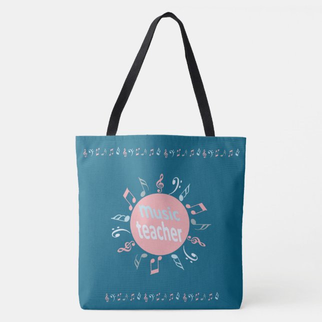Bolsa Tote O professor de música nota elegante fundo azul (Frente)
